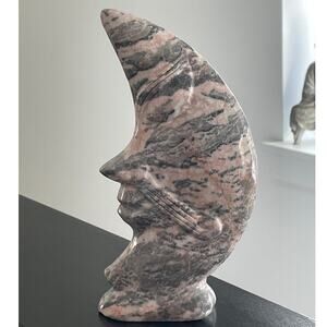 Beautiful Pink Zebra Jasper Carved Moon